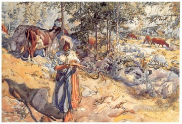 草原の騎乗位 1906年 カール・ラーション Oil Paintings